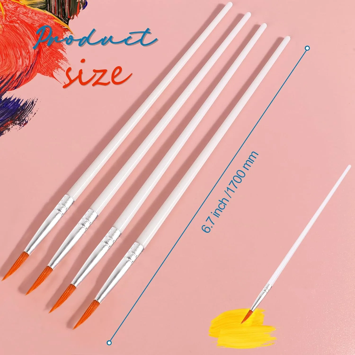 50Pcs Paint Brushes for Acrylic Painting Round-Pointed Tip Flat Small Paintbrushes, Nylon Hair Paint Brush Bulk for Face Nail Art, Miniature Detailing, Acrylic Oil Watercolor & Rock Painting, White