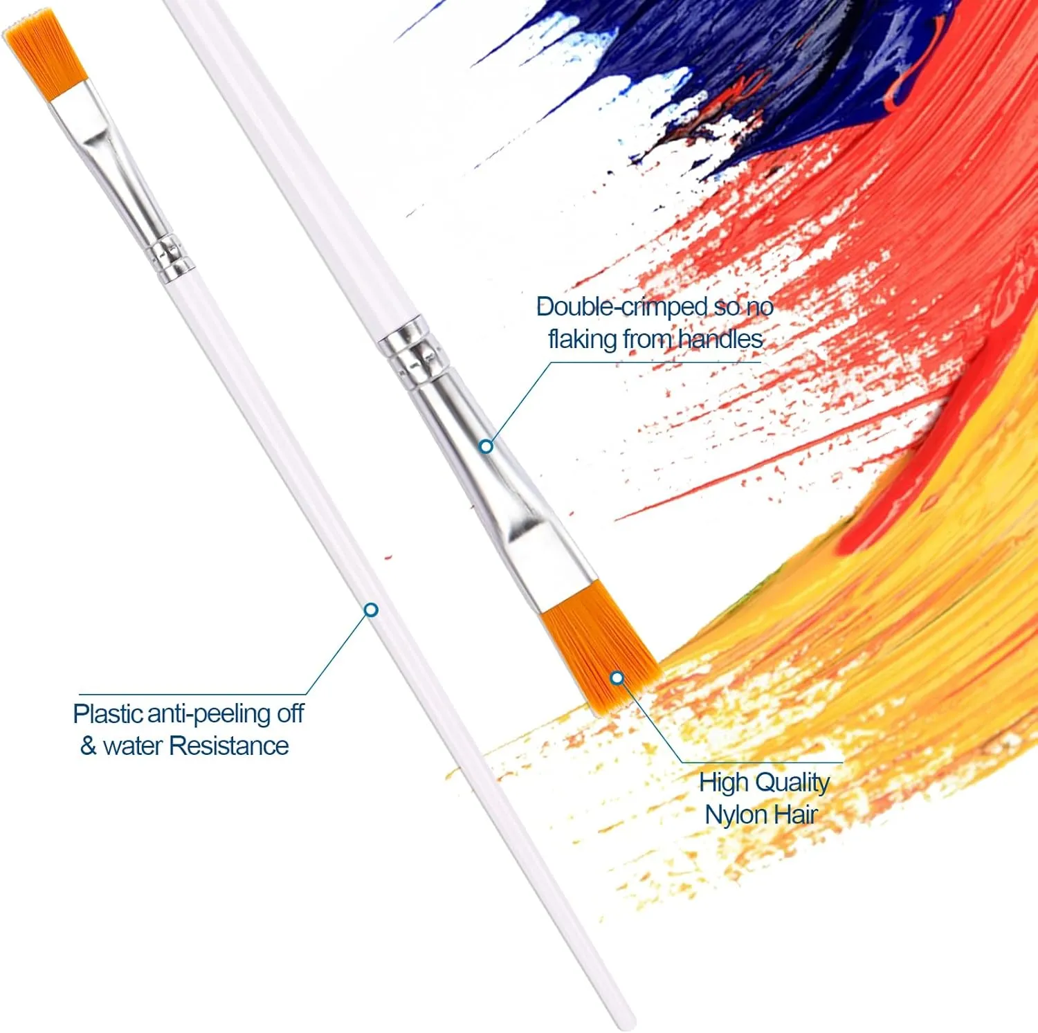 50Pcs Paint Brushes for Acrylic Painting Round-Pointed Tip Flat Small Paintbrushes, Nylon Hair Paint Brush Bulk for Face Nail Art, Miniature Detailing, Acrylic Oil Watercolor & Rock Painting, White