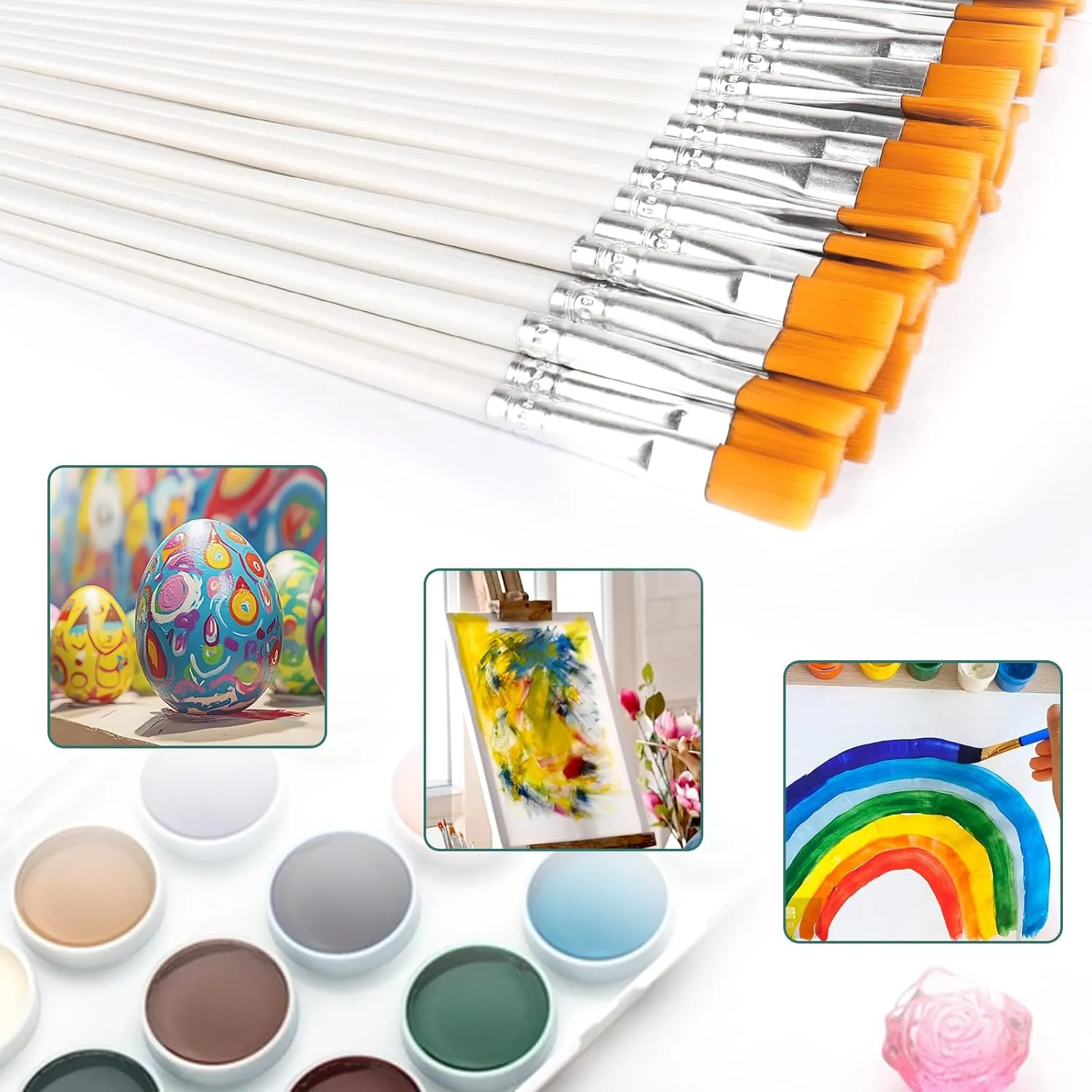 50Pcs Paint Brushes for Acrylic Painting Round-Pointed Tip Flat Small Paintbrushes, Nylon Hair Paint Brush Bulk for Face Nail Art, Miniature Detailing, Acrylic Oil Watercolor & Rock Painting, White