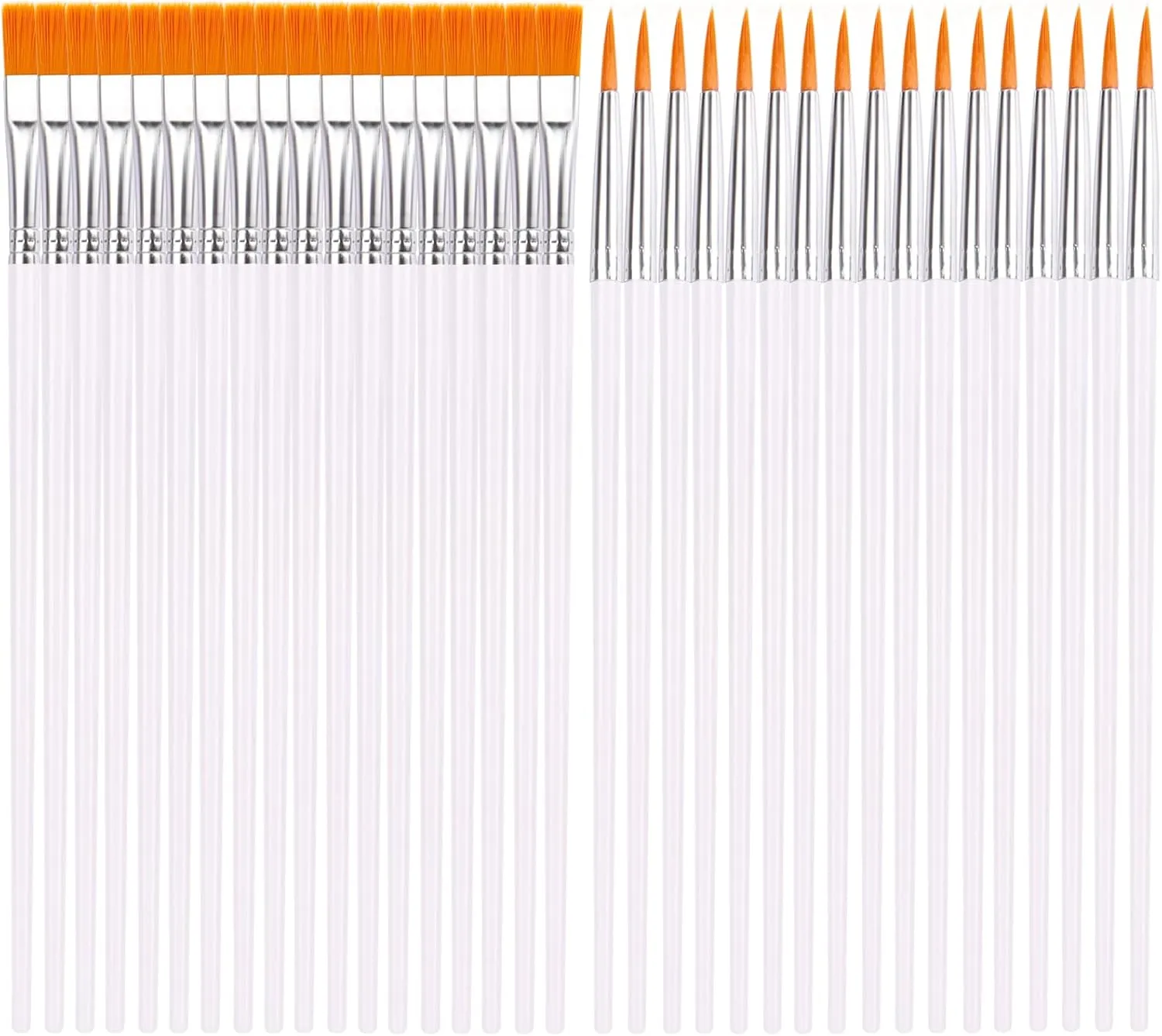 50Pcs Paint Brushes for Acrylic Painting Round-Pointed Tip Flat Small Paintbrushes, Nylon Hair Paint Brush Bulk for Face Nail Art, Miniature Detailing, Acrylic Oil Watercolor & Rock Painting, White