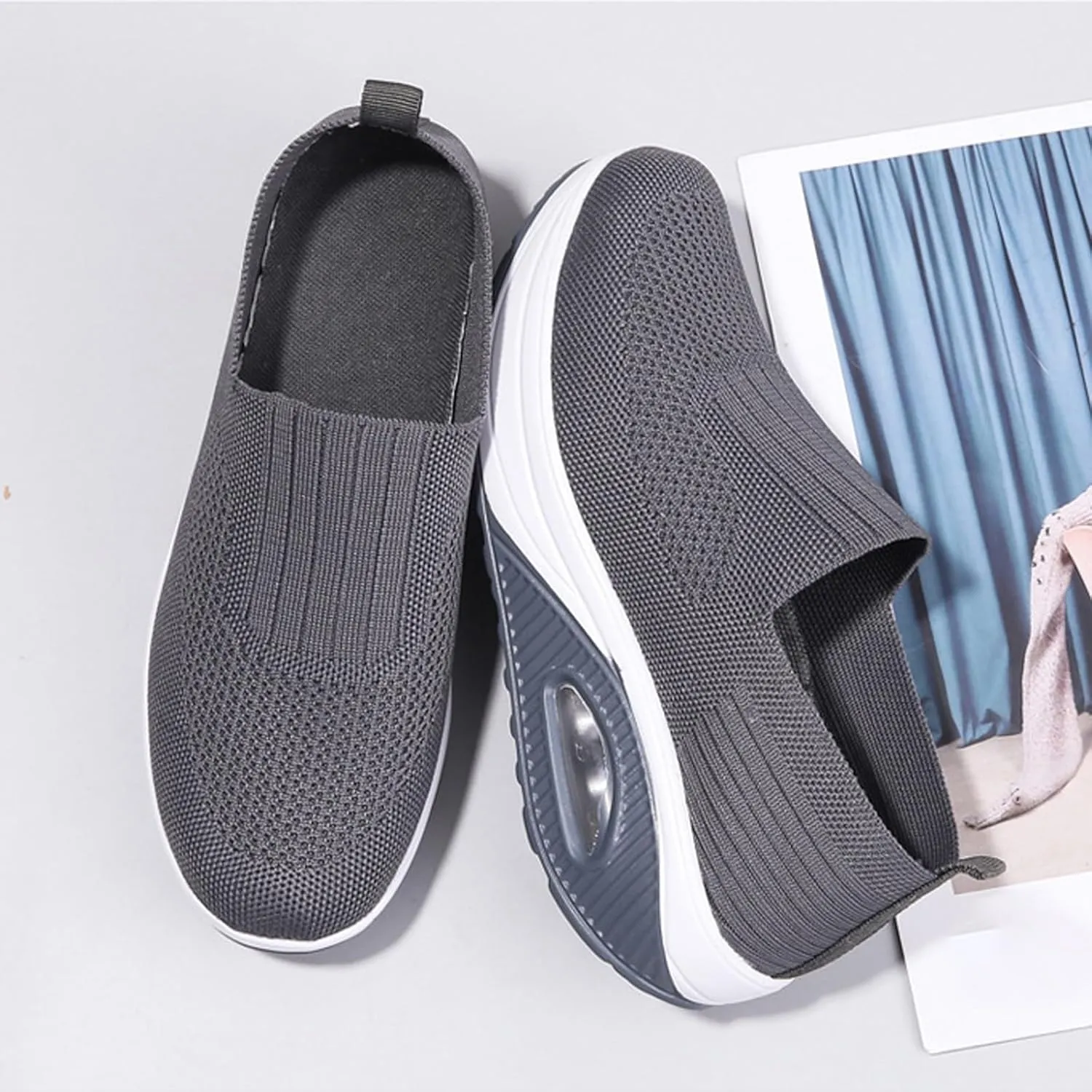 Aceptolcom Women Orthopedic Sneakers Walking Shoes,Mesh Breathable Arch Support Slip-on Light Air Cushion Orthopedic Sneakers Diabetic Shoes