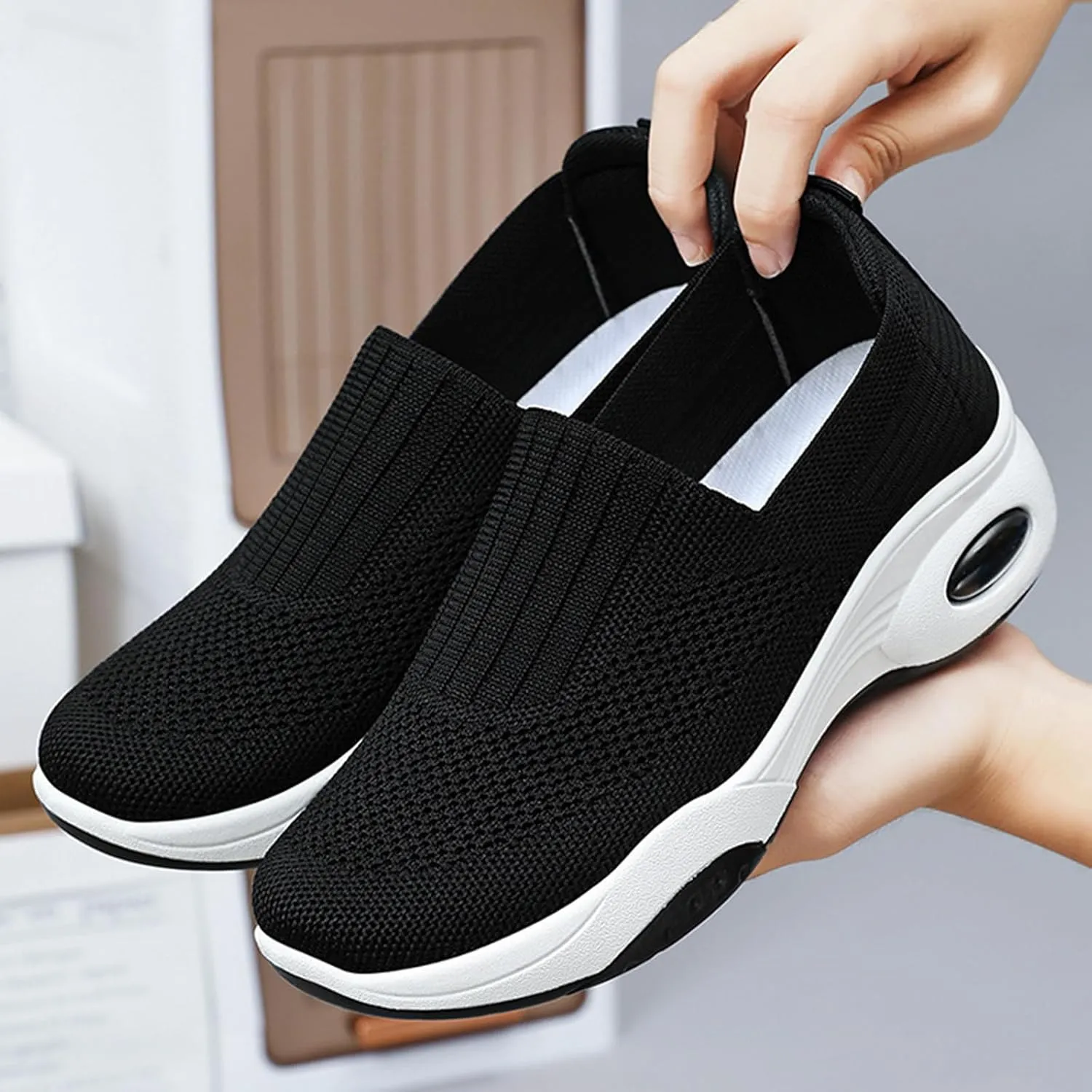 Aceptolcom Women Walking Shoes Sock Sneakers Slip-On Breathable Mesh Trainers Women's Comfortable Casual Ladies Air Cushion Athletic Shoes Running Jogging Shoes