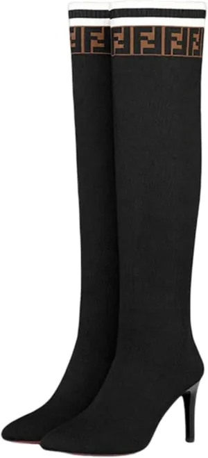Aflngle Women's Sexy Pointed Toe Stiletto High Heel Ankle Boots Fashion Elastic Knitted Fabric Short Long Sock Heels Comfy Mid Calf Booties