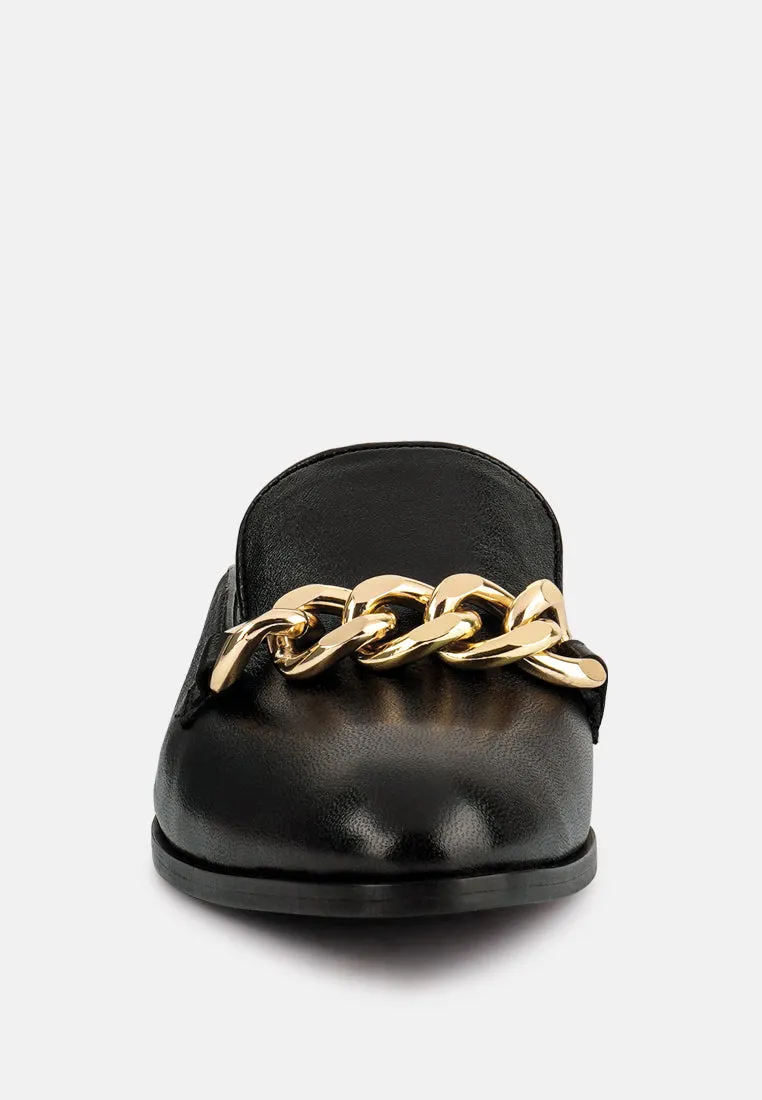 Aksa Chain Embellished Metallic Leather Mules By Ruw