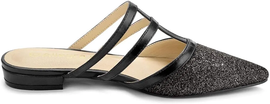 Allegra K Women's Glitter Pointed Toe Flat Mules