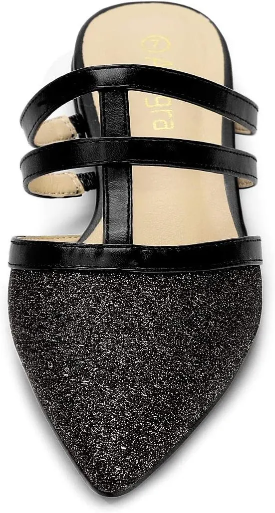 Allegra K Women's Glitter Pointed Toe Flat Mules