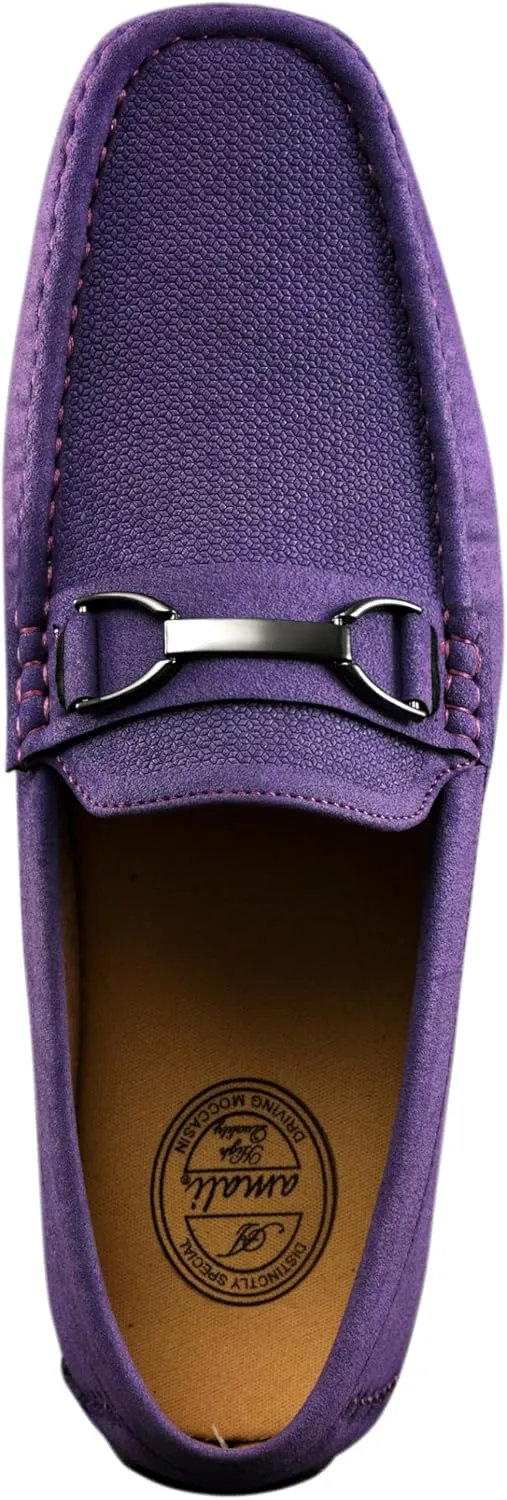 Amali Driving Moccasins, Faux Leather with Enamel Horse-Bit Ornament & Soft Lining, Comfortable & Stylish Mens Dress Loafers for Everyday Wear
