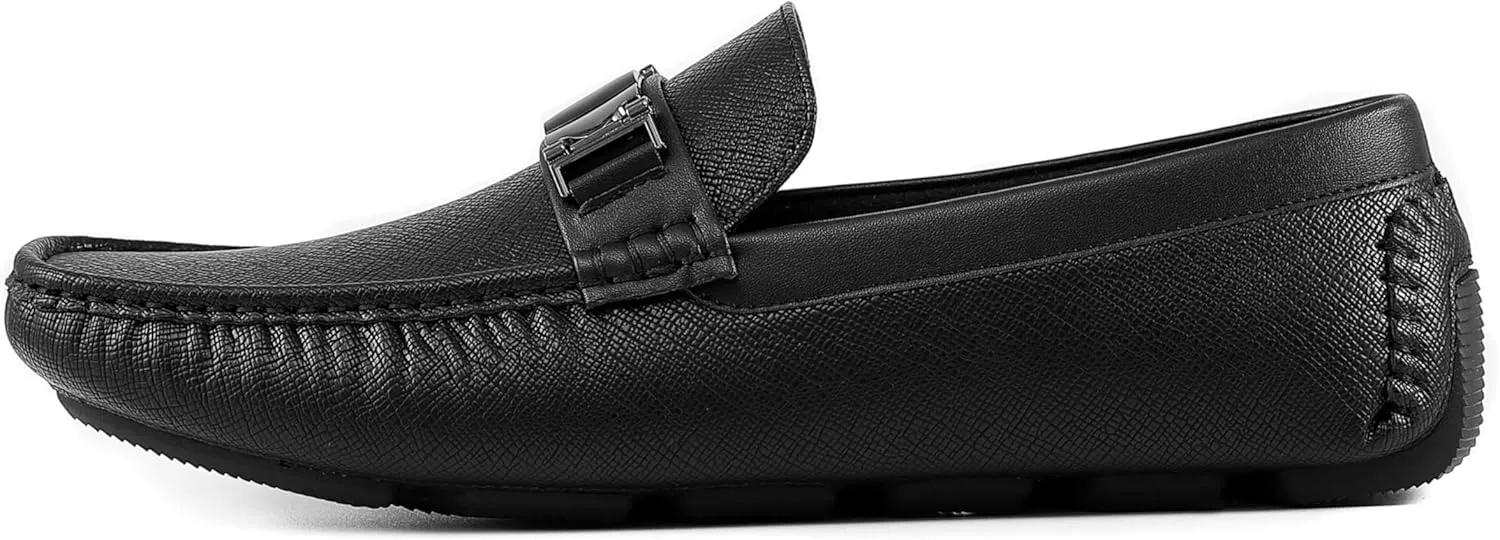 Amali Driving Moccasins, Faux Leather with Enamel Horse-Bit Ornament & Soft Lining, Comfortable & Stylish Mens Dress Loafers for Everyday Wear