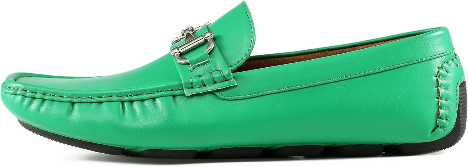 Amali Walken Men's Casual Slip-On Loafers, Driving Moccasin Shoes for Men with Silver Buckle, Available in Plush Microfiber and PU Leather