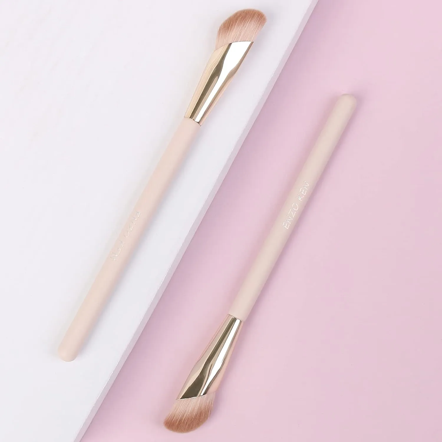 Angled Concealer Brush Under Eye, Concealer Brush, Nose Contour Brush, Small Concealer Brushes, Under Eye Makeup Brushes, Under Eye Brush, Concealer Makeup Brushes. Pink and Gold 11M