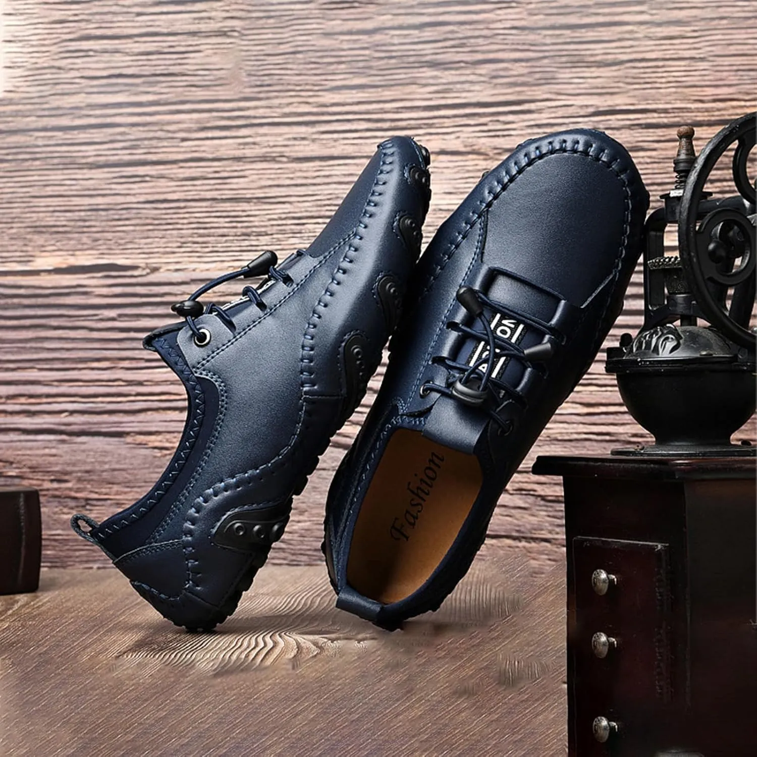 AngryMonkey Men Casual Slip On Walking Driving Shoes Comfort Adjustable Handmade Light Breathable Penny Loafers Moccasin Flats Vacation Shoes