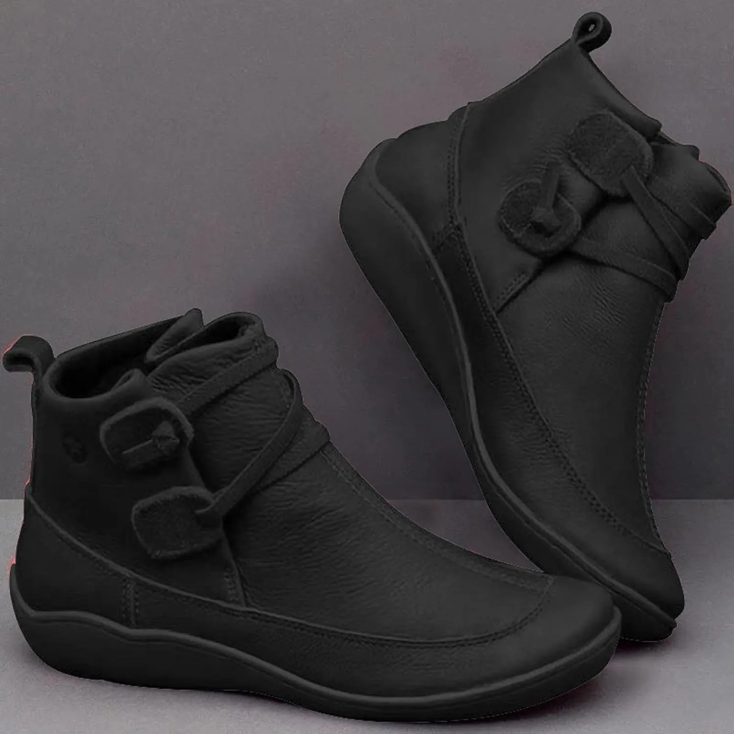 Ankle Boots for Women, No Heel, Arch Support, Fashion Side Zipper, Vintage Retro Slip On Flat Fall Boots