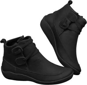 Ankle Boots for Women, No Heel, Arch Support, Fashion Side Zipper, Vintage Retro Slip On Flat Fall Boots
