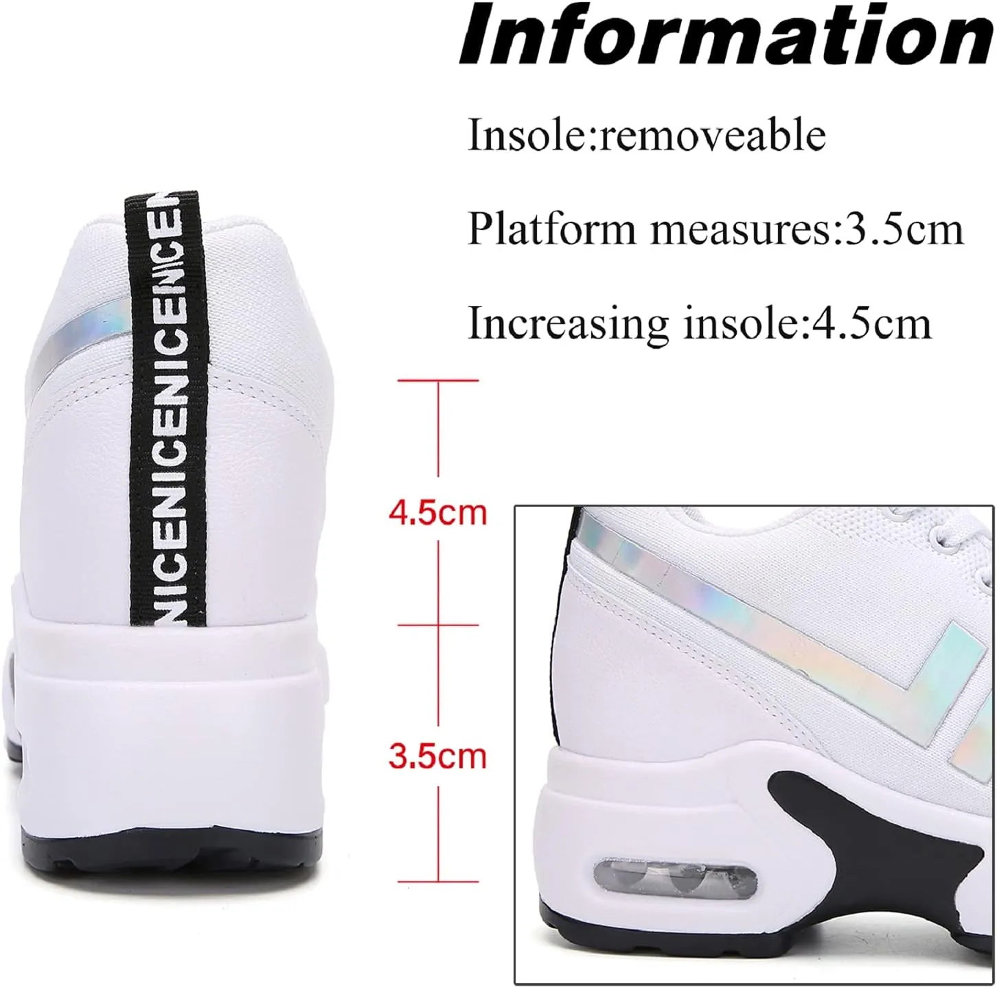 AONEGOLD Women's Wedge Sneakers Inner Heightening Walking Shoes Fashion Breathable Lightweight Air Cushion Casual Sneakers