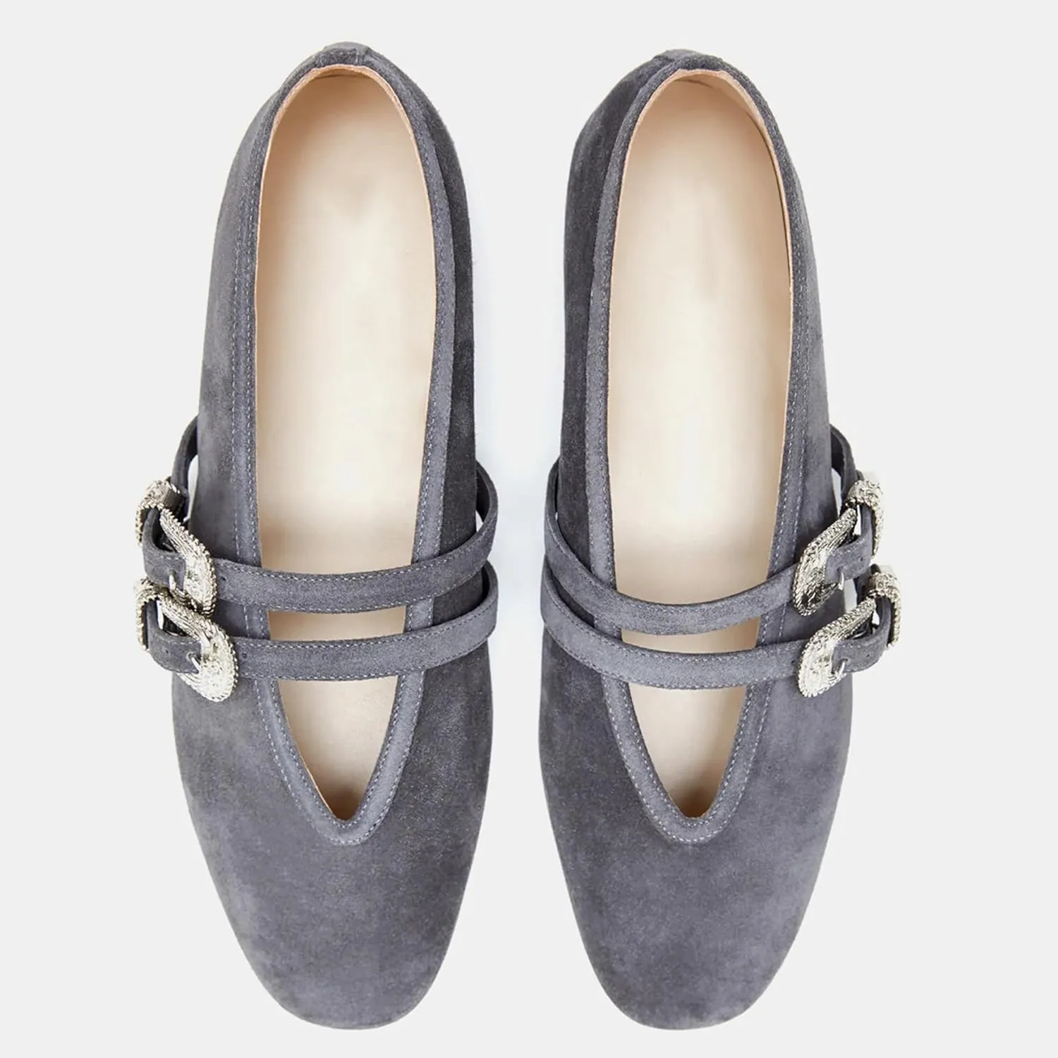 Arqa Women's Ballet Flats with Two Western Buckles Cushioned Leather Insole & Piping Dressy Comfortable Work Office Flats Wedding Ballerina Shoes