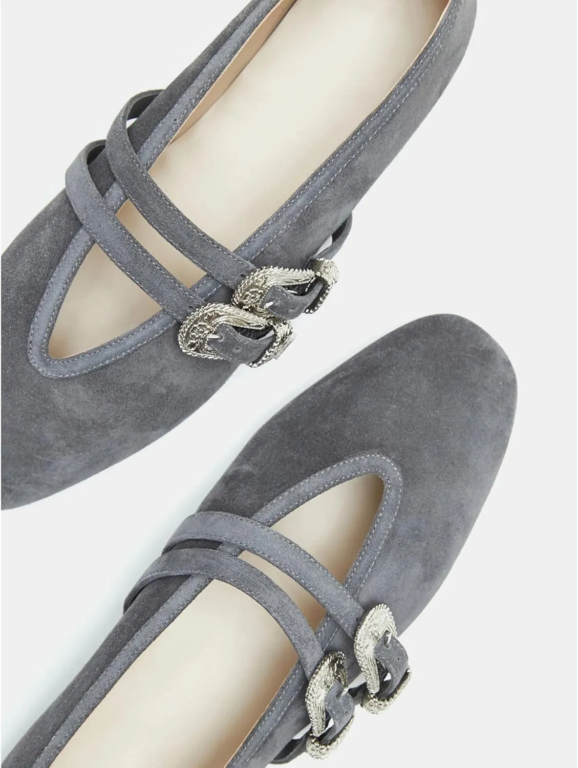 Arqa Women's Ballet Flats with Two Western Buckles Cushioned Leather Insole & Piping Dressy Comfortable Work Office Flats Wedding Ballerina Shoes