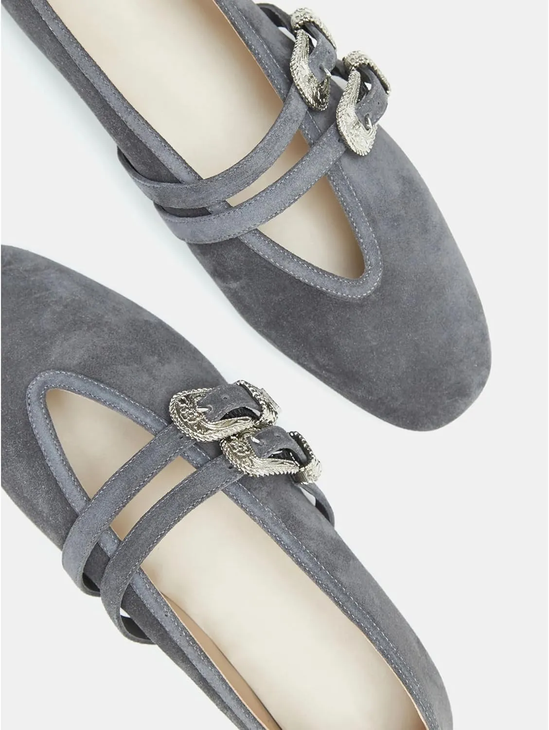 Arqa Women's Ballet Flats with Two Western Buckles Cushioned Leather Insole & Piping Dressy Comfortable Work Office Flats Wedding Ballerina Shoes