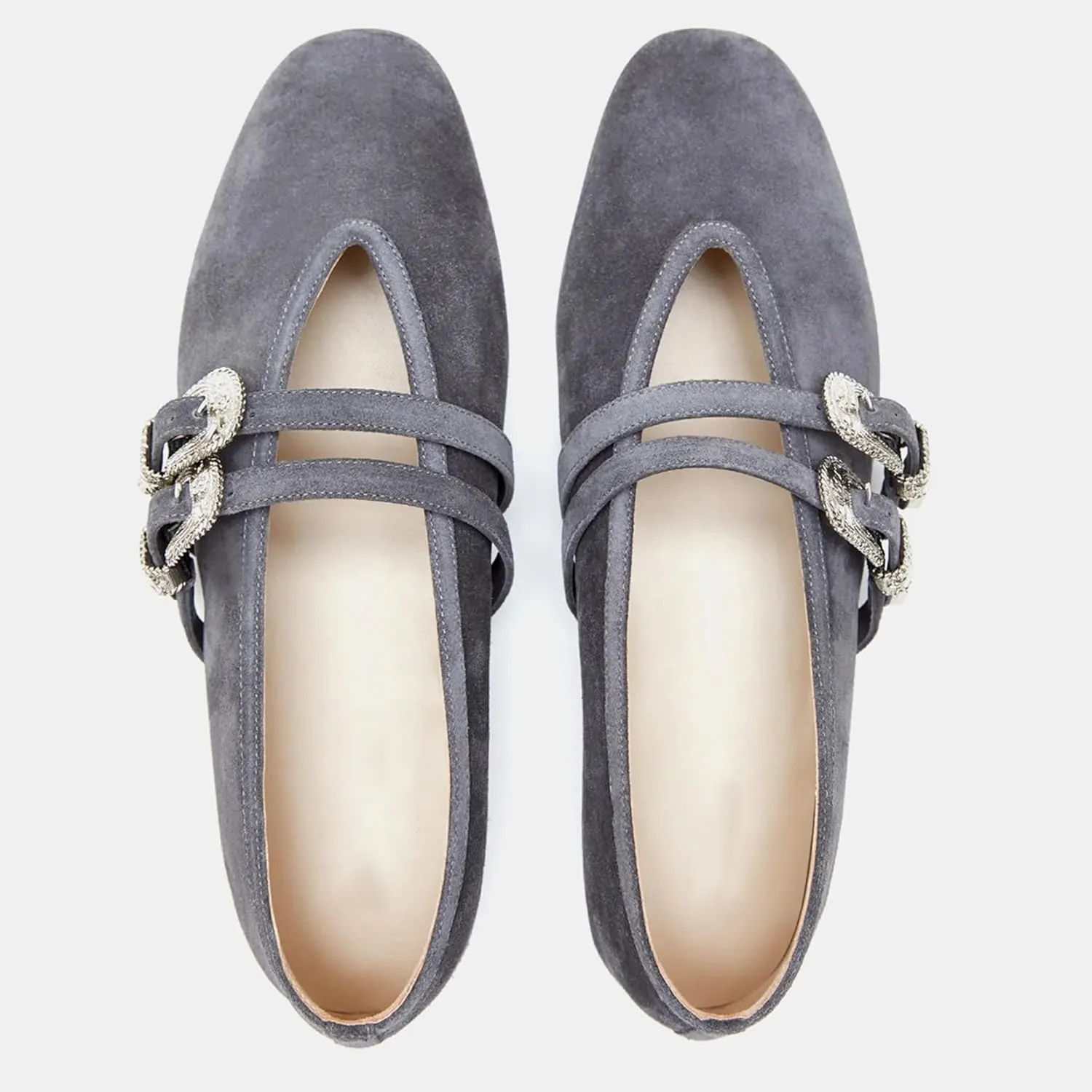 Arqa Women's Ballet Flats with Two Western Buckles Cushioned Leather Insole & Piping Dressy Comfortable Work Office Flats Wedding Ballerina Shoes