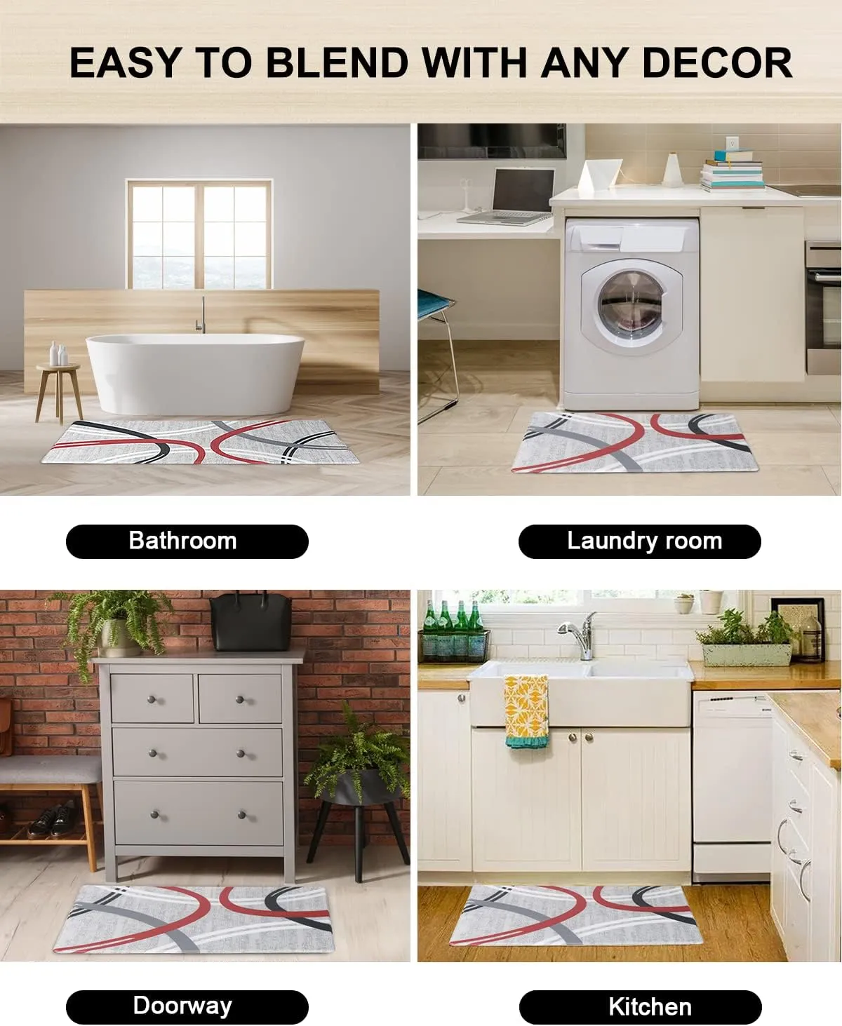 Artnice Kitchen Rugs Set of 2, Modern Cushioned Anti-Fatigue Floor Mat, Non-Slip Waterproof Standing Desk Mats for Home, Office, Sink, Laundry, 17.3"x30" 17.3"x47.2", Grey