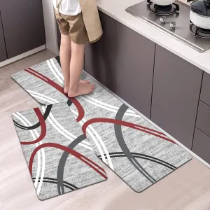 Artnice Kitchen Rugs Set of 2, Modern Cushioned Anti-Fatigue Floor Mat, Non-Slip Waterproof Standing Desk Mats for Home, Office, Sink, Laundry, 17.3"x30" 17.3"x47.2", Grey