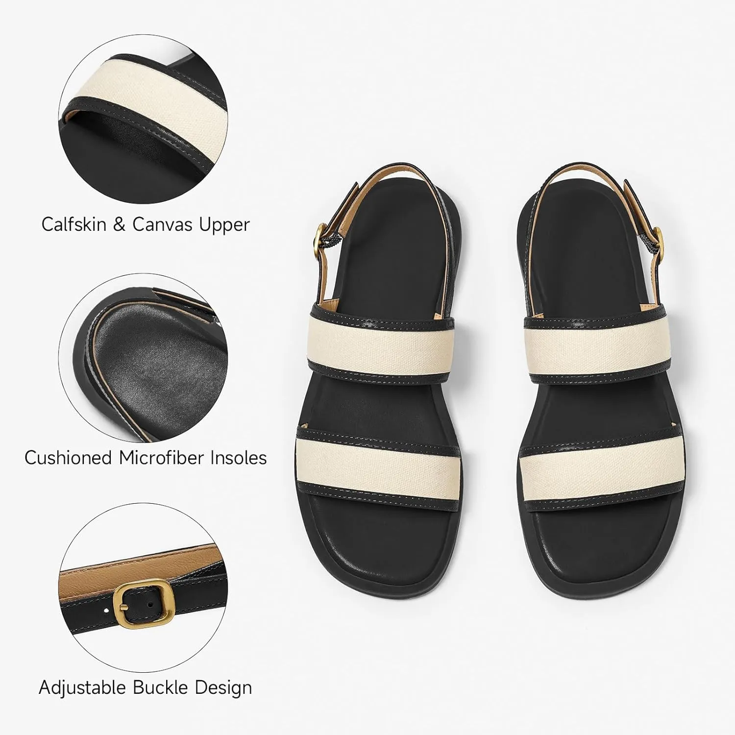 BEAU TODAY Flat Sandals for Women, Women’s Leather Sandals with Back Strap, Open Toe Summer Shoes Buckle Comfortable Dress Sandals Shoes for Women