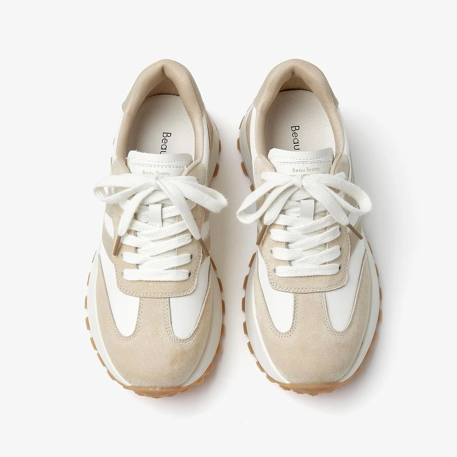 BEAU TODAY Sneakers for Women Genuine Leather Patchwork Casual Walking Shoes Retro Non-Slip Comfortable Lightweight Breathable Tennis Running Shoes
