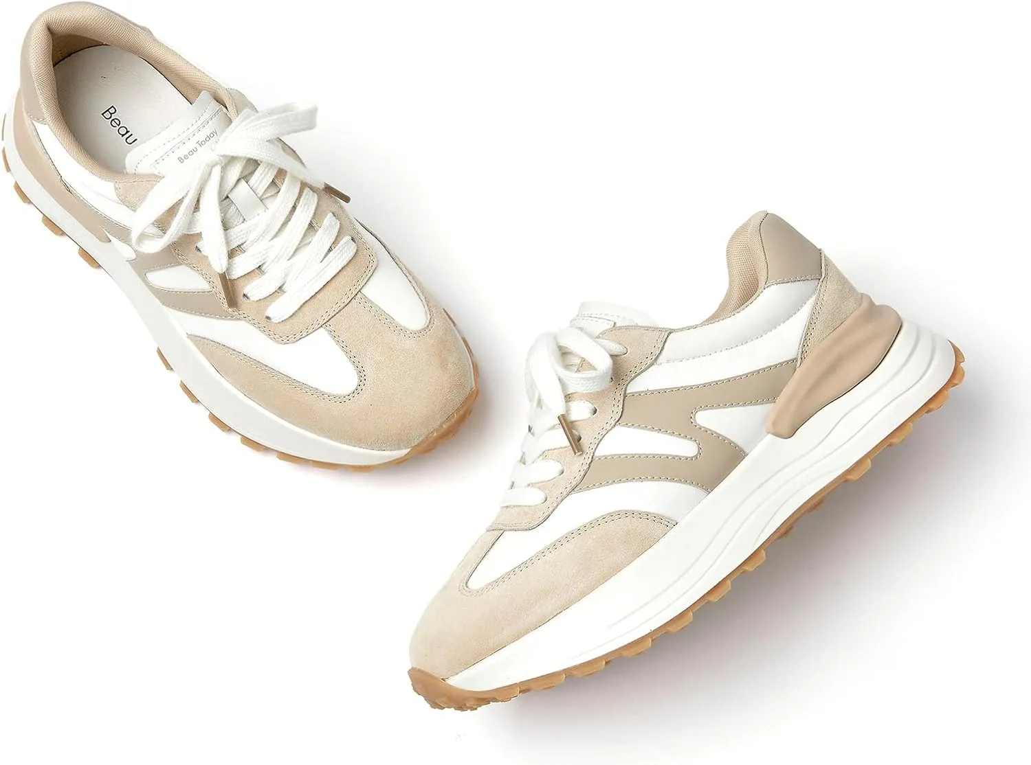BEAU TODAY Sneakers for Women Genuine Leather Patchwork Casual Walking Shoes Retro Non-Slip Comfortable Lightweight Breathable Tennis Running Shoes
