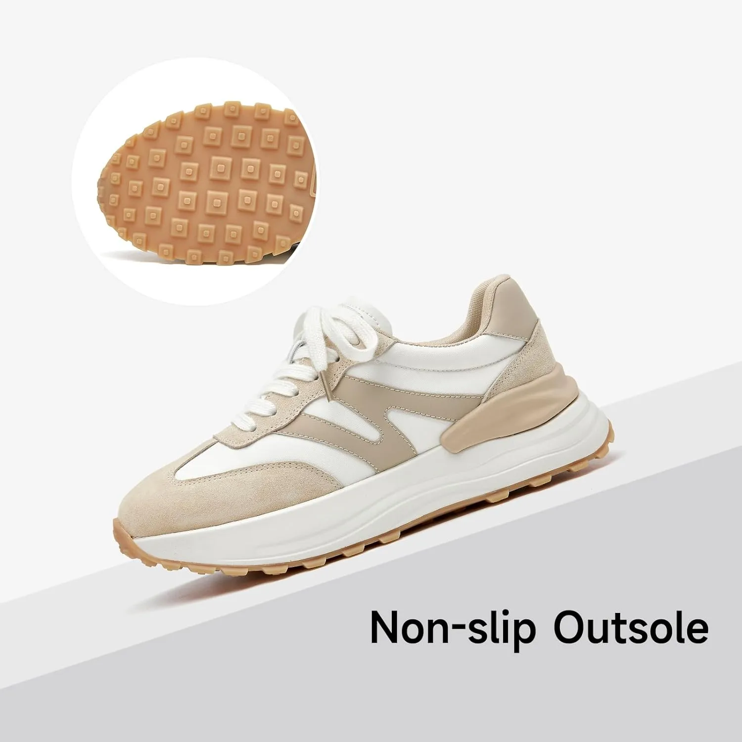 BEAU TODAY Sneakers for Women Genuine Leather Patchwork Casual Walking Shoes Retro Non-Slip Comfortable Lightweight Breathable Tennis Running Shoes