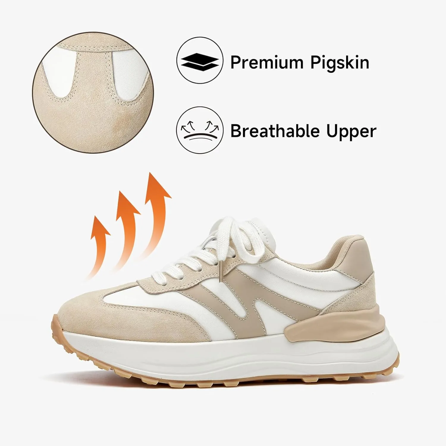 BEAU TODAY Sneakers for Women Genuine Leather Patchwork Casual Walking Shoes Retro Non-Slip Comfortable Lightweight Breathable Tennis Running Shoes