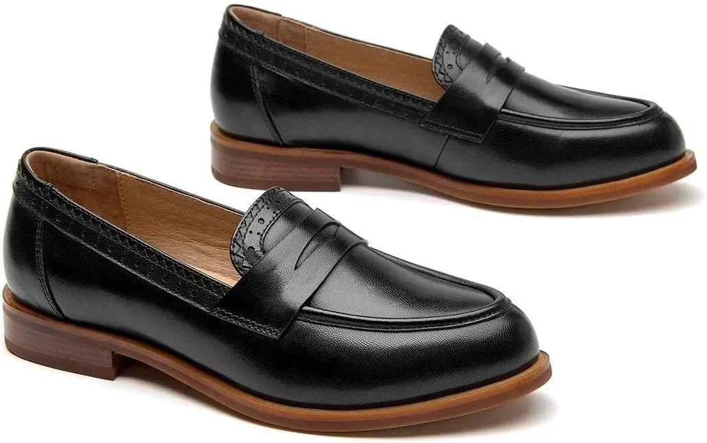 BEAU TODAY Womens Loafers, Leather Penny Loafers for Women, Comfortable Slip-on Loafers for Women Flats Shoes, Business Casual Office Work Dressy Shoes