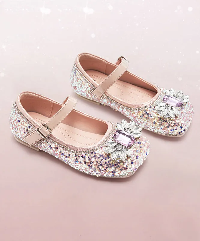 Beautiful Purple Crystal Zircon Kids Buckle Strap Flat Shoes