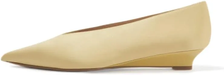 Beauty Cry Womens Pointed Toe Low Heeled Shoes Slip On Satin Wedge Flats Elegent On Dressy Party Date Daily
