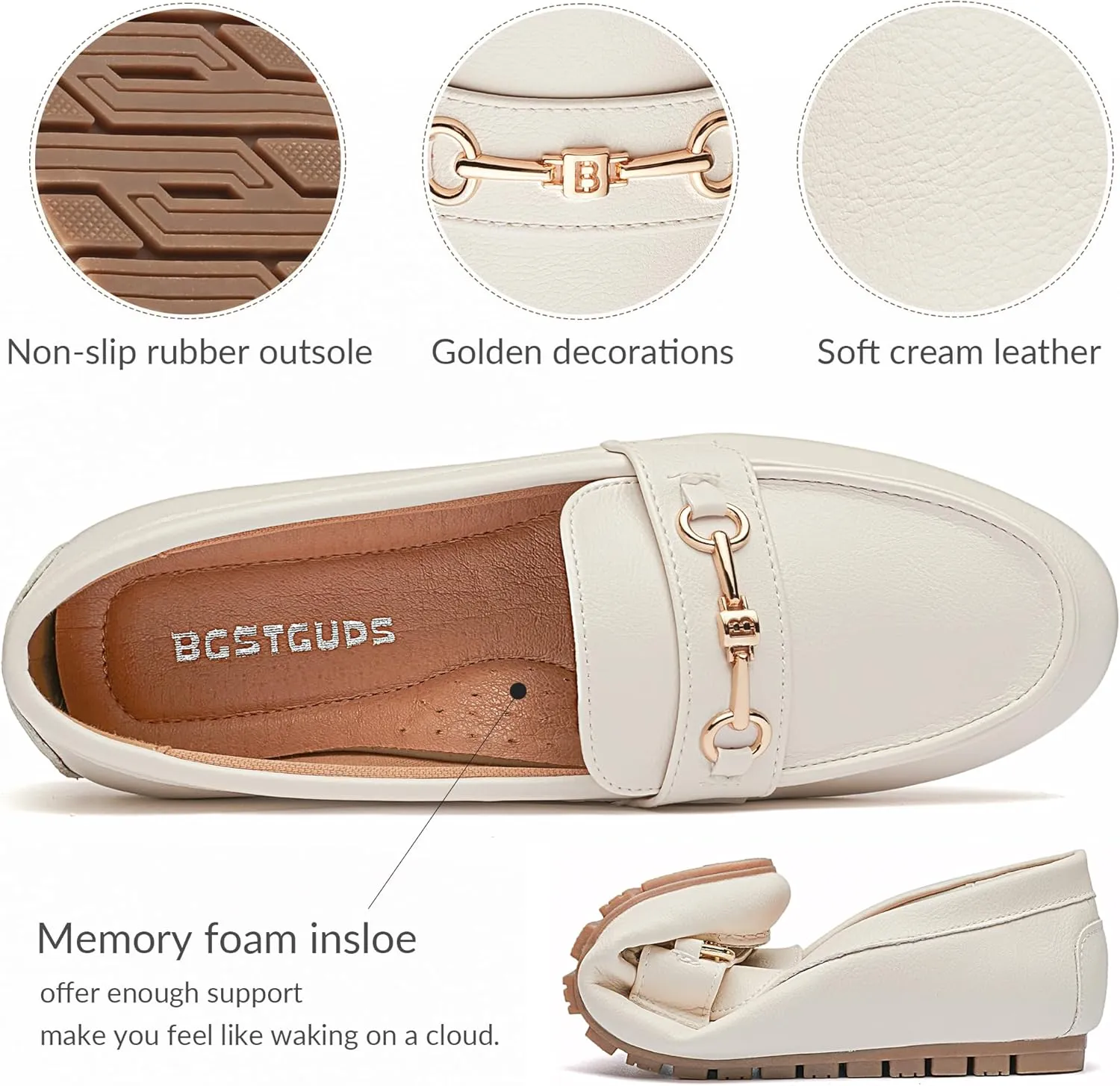 BGSTGUDS Women's Wide Loafers Shoes Cute Dressy Shoes Ladies Comfort Flats Slip Ons Work Shoes