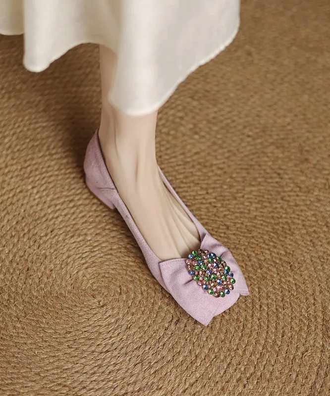 Black Suede Bow Zircon Splicing Comfy Penny Loafers