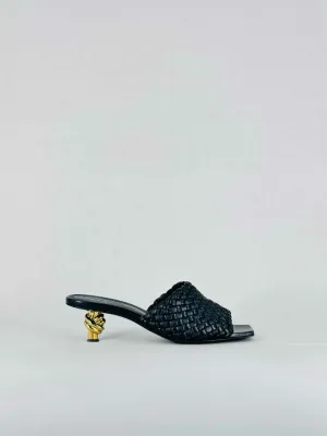 BOTTEGA VENETA Knot Black Intreccio Mules 39