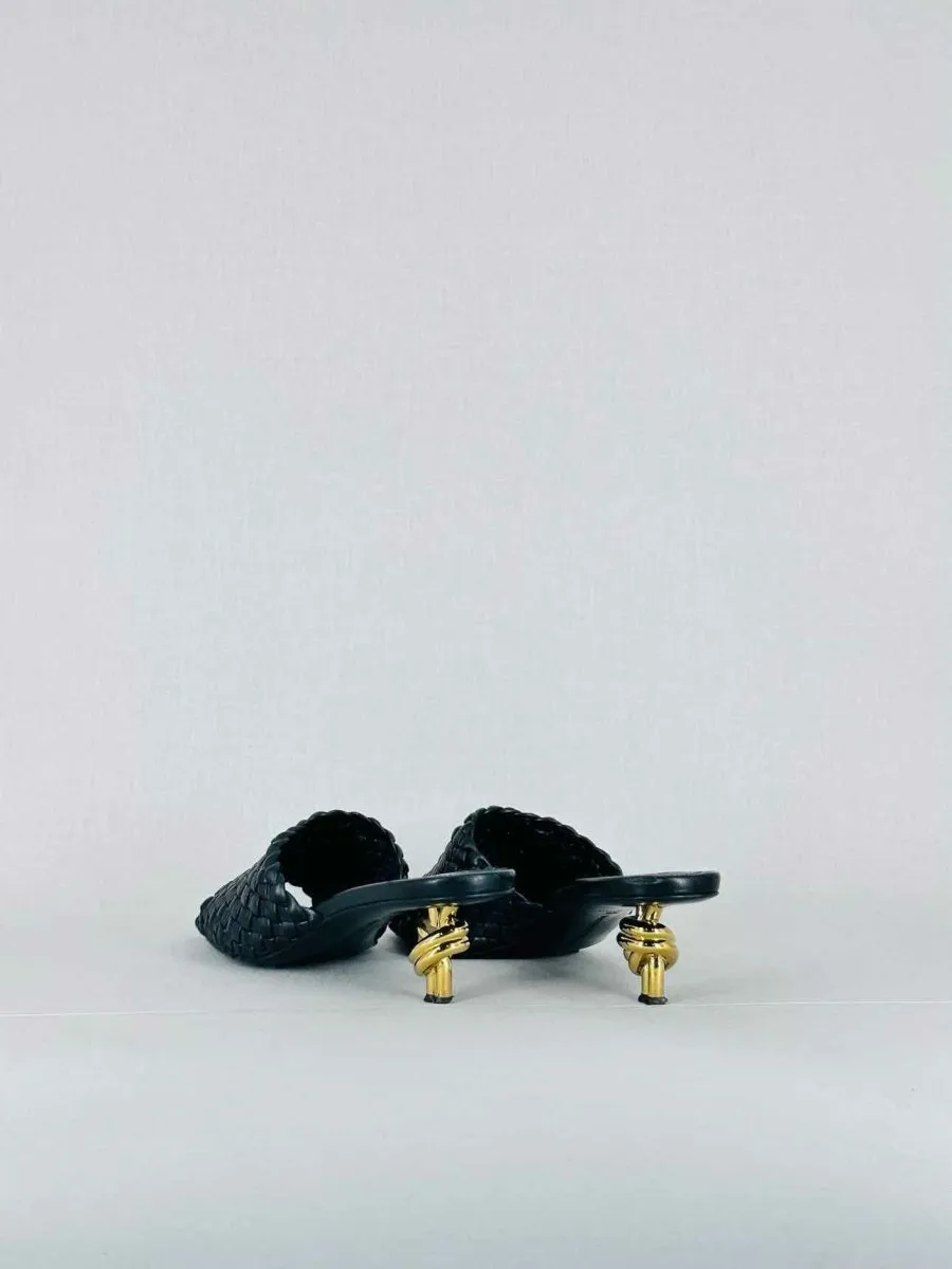 BOTTEGA VENETA Knot Black Intreccio Mules 39