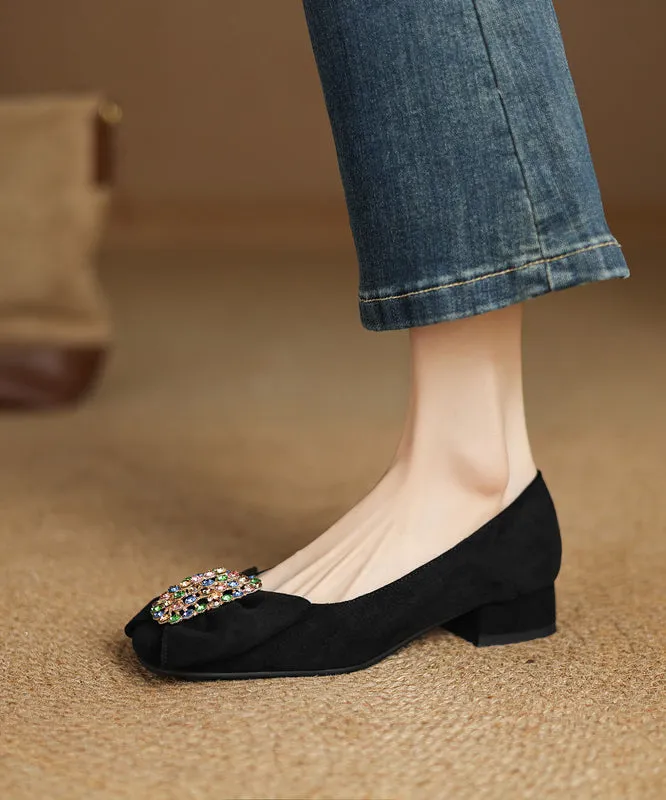 Bow Black Suede Penny Comfy Zircon Loafers Splicing