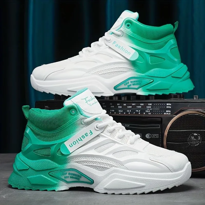 Breathable High Top Men's Lace-up Sneakers with Gradient Design