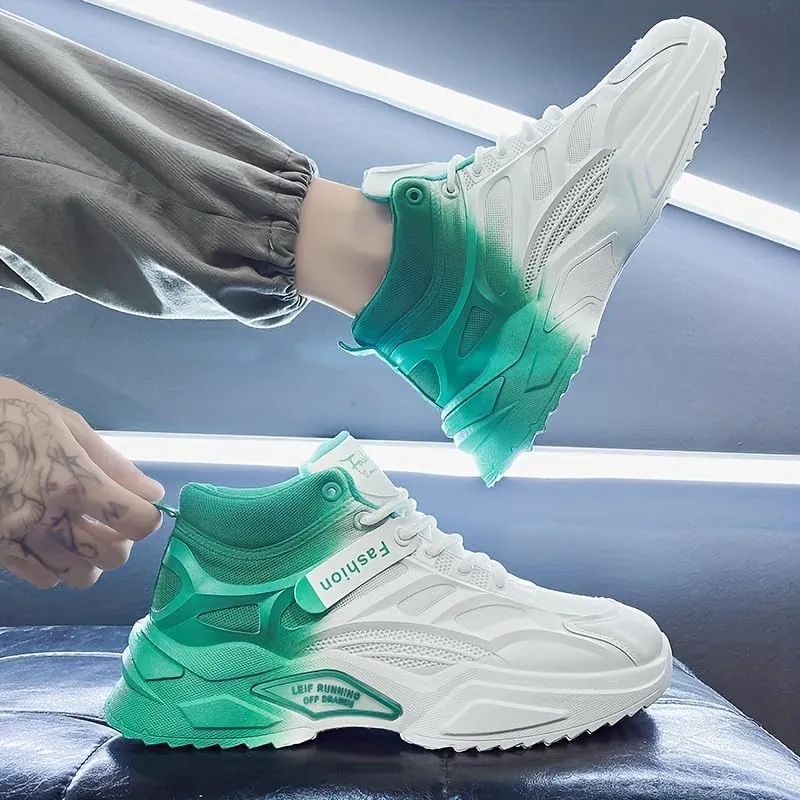 Breathable High Top Men's Lace-up Sneakers with Gradient Design
