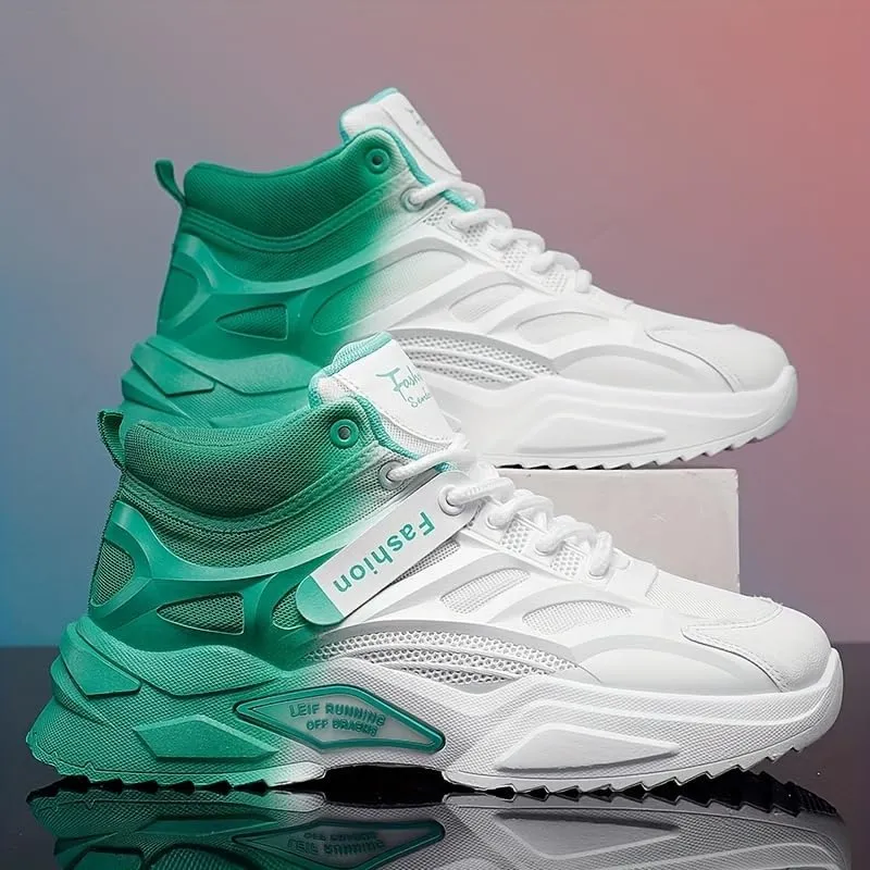 Breathable High Top Men's Lace-up Sneakers with Gradient Design