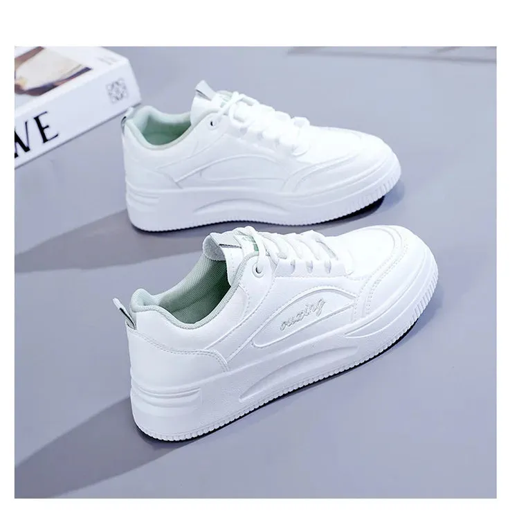 Breathable Leather Lace-Up Platform Sneakers for Women