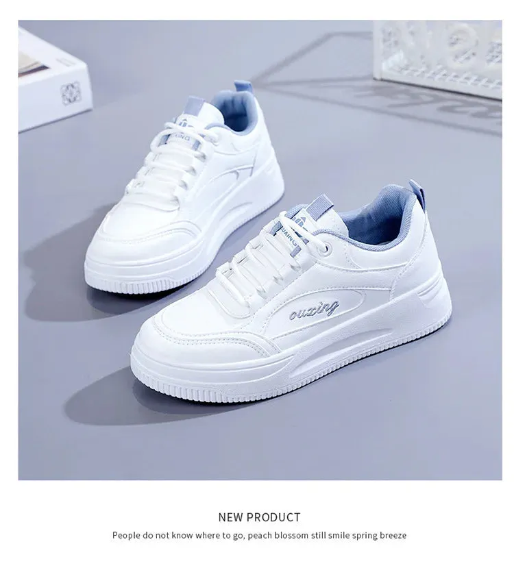 Breathable Leather Lace-Up Platform Sneakers for Women
