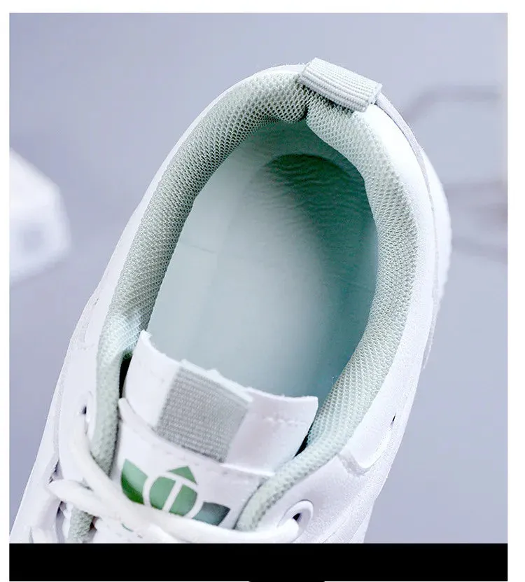 Breathable Leather Lace-Up Platform Sneakers for Women