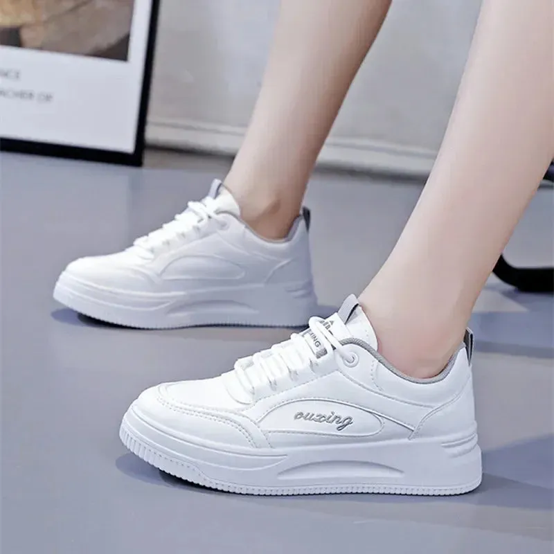 Breathable Leather Lace-Up Platform Sneakers for Women