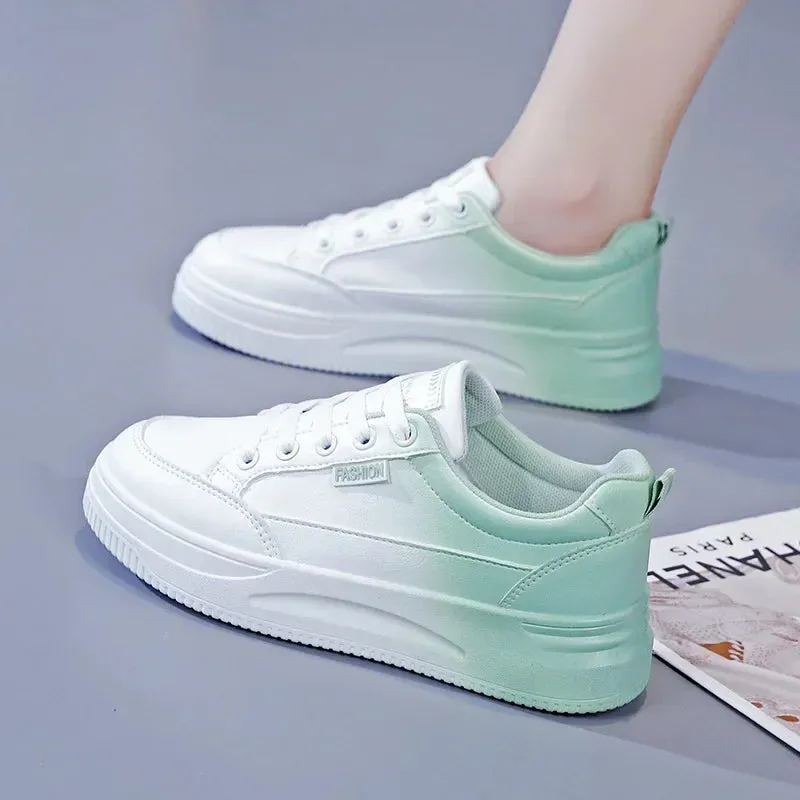 Breathable Leather Lace-Up Platform Sneakers for Women