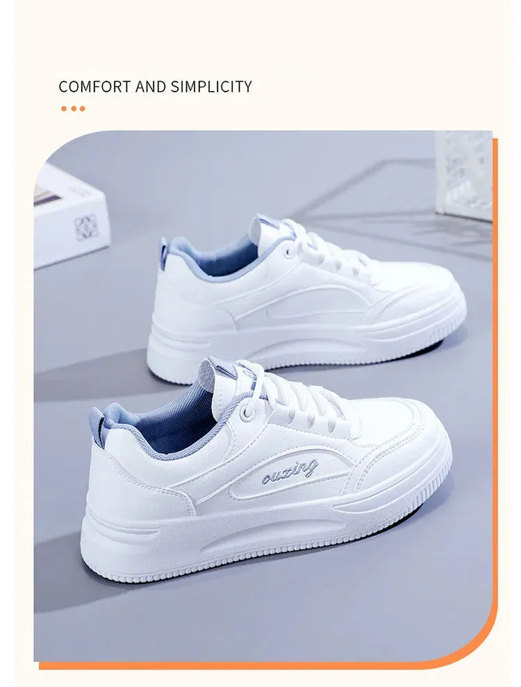Breathable Leather Lace-Up Platform Sneakers for Women