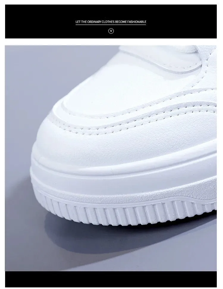 Breathable Leather Lace-Up Platform Sneakers for Women