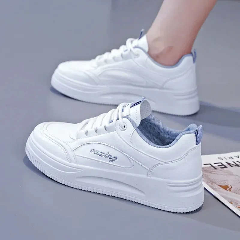 Breathable Leather Lace-Up Platform Sneakers for Women