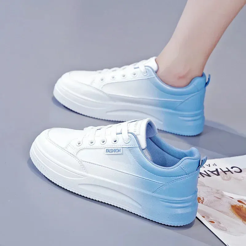Breathable Leather Lace-Up Platform Sneakers for Women