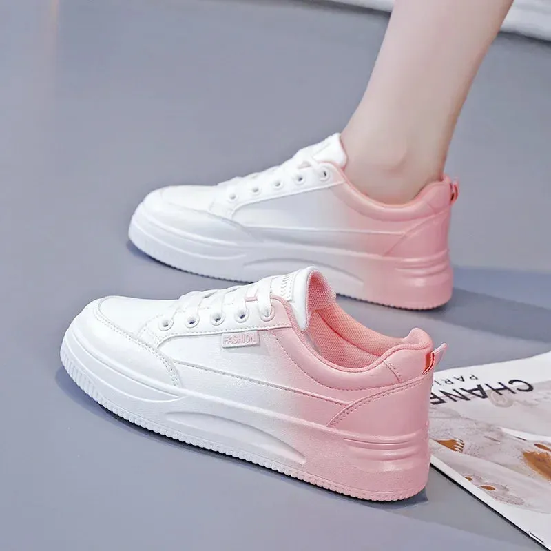 Breathable Leather Lace-Up Platform Sneakers for Women